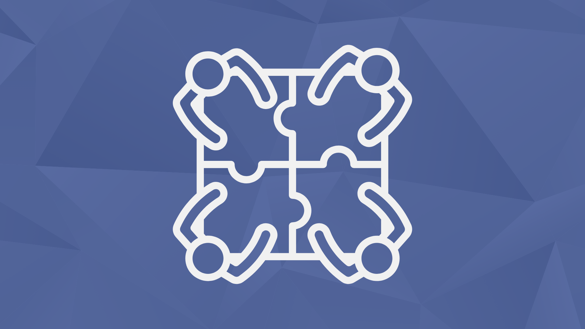 An illustration of four people sitting around a table. Each of their desks is a puzzle piece that. All four puzzle pieces fit together to form a complete table.